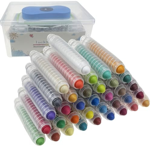 luckyrain Dustless Chalk for Kids with Eraser, Colored Toddlers Chalk With Holder,Non-Toxic Washable Chalks Drawing Writing for Outdoor Art Play,Blackboard(36 Pcs)