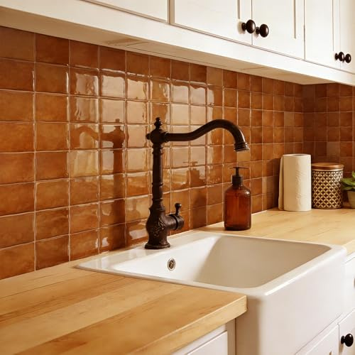 Alwayspon Azulejos autoadhesivos 3D para pared, 15 x 15 cm, 10 unidades, despegables y pegados, impermeables, salpicaderos adhesivos para azulejos para cocina, baño, pared, color marrón