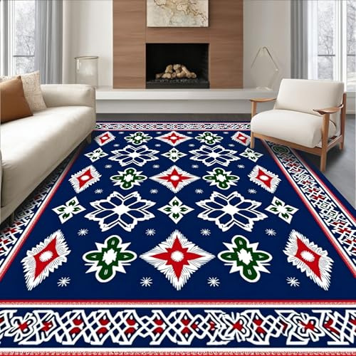 Design&I Flatwoven Area Rug 6x9 ft, Festive Nordic Motif Punch Needle, Machine Washable, Stain Resistant Indoor Rug for Living Room, Bedroom, Non Slip Decor (Pad)