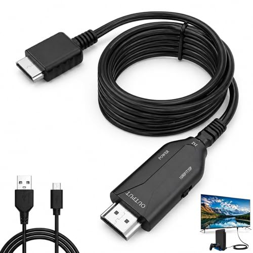 Rivvra Adaptateur PS2 vers HDMI, Convertisseur Vidéo Audio 1080P HD pour Consoles, Plug and Play, Compatible avec Les Téléviseurs et Moniteurs Modernes