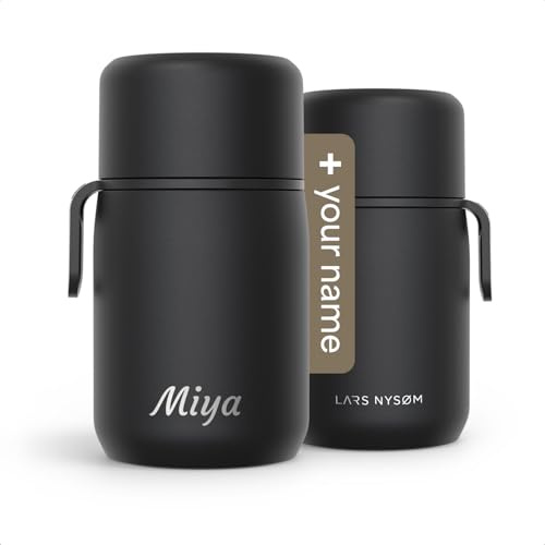 LARS NYSØM Contenitore termico per alimenti personalizzato in acciaio inox con barattolo isolato & contenitore sottovuoto con incisione - Idea regalo con nome per uomini e donne (Carbon Black, 700ml)