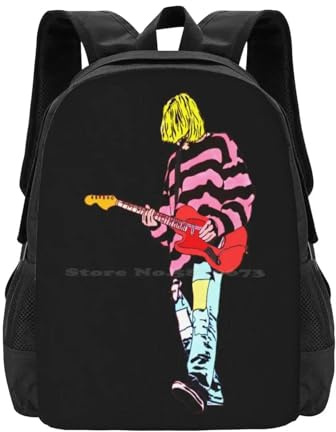 ASDCTYTKO Künstlerisches, modernes Porträt, großräumiger Schulrucksack, Laptop-Taschen, Grunge-Musik 90er, Gitarre, Alternative, Geschenk des Seattle-Festivals, Geschenk