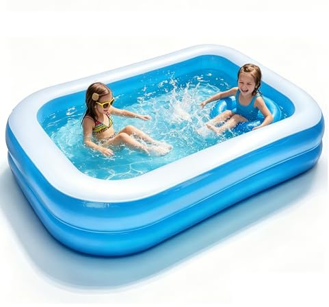 Inflatable Family Swimming Pool, Large Rectangular Paddling Pool for Kids & Adults, Thickened PVC Garden Pool with 2 Air Chambers, Outdoor Summer Pool for Backyard, 200 x 150 x 50 cm