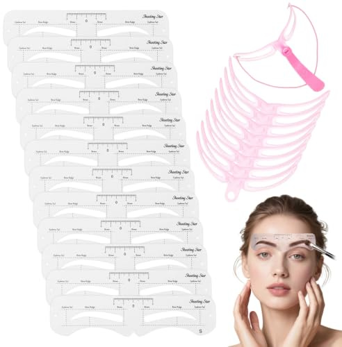 Ruiunchu 20 pcs eyebrows shaper kit with eyebrow stencil Handle and Strap | Eyebrows Stencils for Women,Reusable Clear Easy to Use for Ideal Brows Assist Makeup Tools for Beginners (S Size)