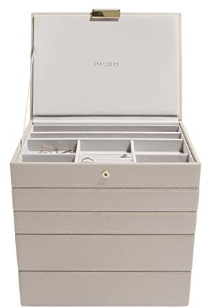 Stackers Schmuckschatulle, klassische Größe, stapelbar, Set mit 5 Schubladen. taupe