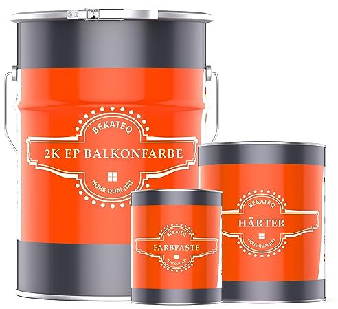 BEKATEQ 2K Epoxidharz in Betongrau 5kg für Balkon & Terrasse I Bodenfarbe UV-optimiert, Selbstentlüftend, Geruchsarm - Bodenbeschichtung zur Balkon-Abdichtung, Balkonfarbe wasserdicht BK-300EP