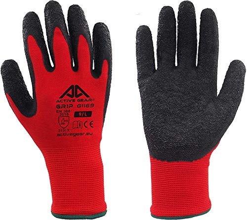 ACTIVE GEAR Guanti per la Sicurezza sul Lavoro, Protezione e Potenza di Presa Estrema, in Edilizia, Logistica, Manutenzione e Giardinaggio, Rosso, 8 Paia (Taglia 9/L)