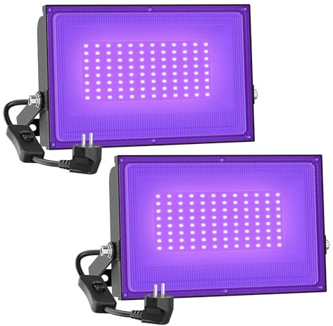Onforu 2 er 50W LED UV Strahler, Schwarzlicht Strahler mit Stecker, IP66 Wasserdicht Schwarzlichtlampe, UV Licht mit Schalter, Fluoreszenz Neonfarben, UV Lampe für Deko, Party, Disco, Poster, Bühnen