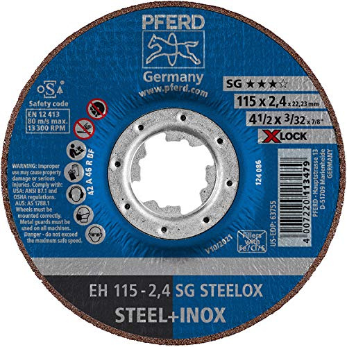 PFERD Trennscheibe, 25 Stück, 115 x 2,4mm, gekröpft, X-LOCK (22,23 mm), SG STEELOX, 61340115 – für schnelle und komfortable Werkzeugwechsel