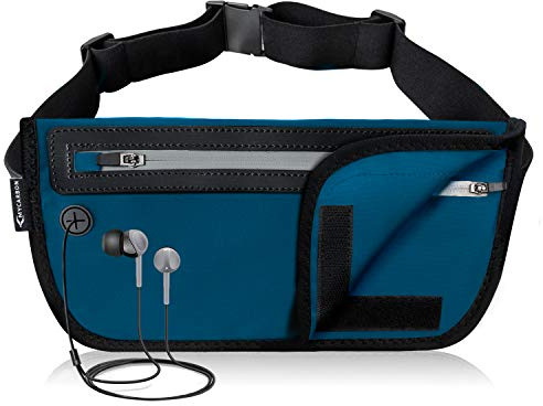 MYCARBON Bauchtasche Flach Reisen Sport Hüfttasche RFID 100% Diebschutz | Klappbar Design | Wasserdicht für 6 Zoll Handhy iPhone 6/ 6s/ 6Plus/ 7 Gürteltasche für Damen Herren Blau