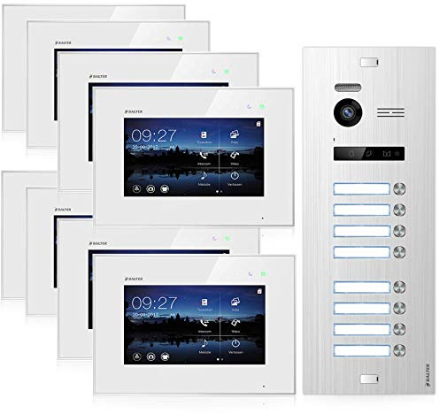 Balter EVO Video Türsprechanlage, Touchscreen, 8X 7 Zoll Monitor, Türstation für 8 Familienhaus Türklingel, 2-Draht Bus, 150° Weitwinkel-Kamera