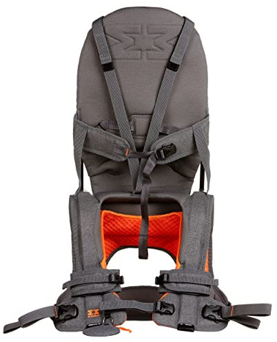 MiniMeis G4 - Baby Schultertrage mit Rückenunterstützung - faltbares Kinder Tragesystem - bis zu 18 kg - Grau-Orange