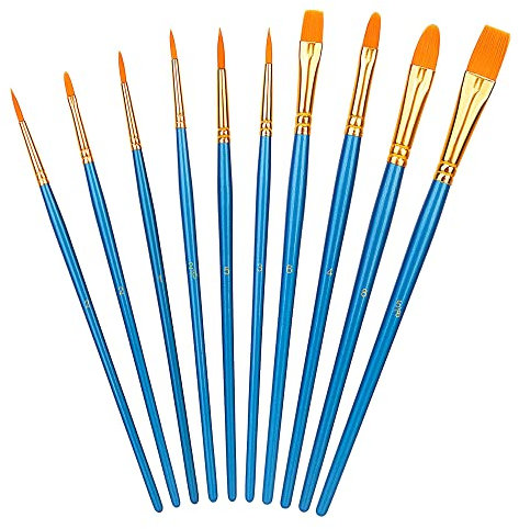Amazon Basics Set di pennelli per dipingere, 10 diverse misure, per artisti, adulti e bambini, Confezione singola, Blu