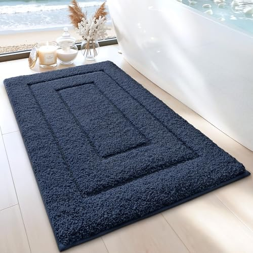DEXI Badematte rutschfeste, weicher Mikrofaser, Marineblau, 60 x 90 cm | Super saugfähiger Badezimmerteppich, maschinenwaschbarer Badteppich, dicker Badvorleger für Dusche, Badewanne und Toilette