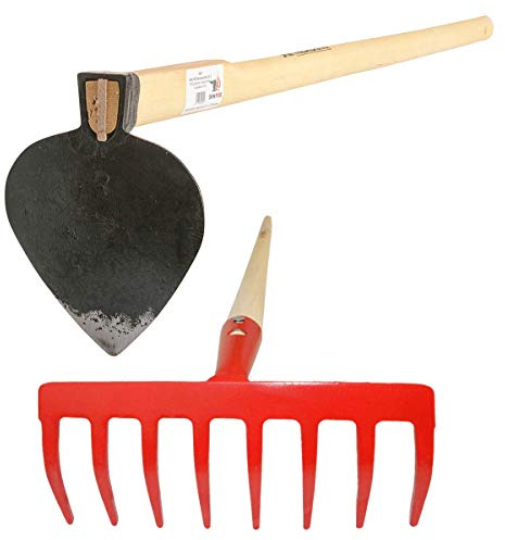 SHW-FIRE Professionelles Gartenset: Gartenrechen und Gartenhacke mit Herzblatt. Für Gartenarbeiten.