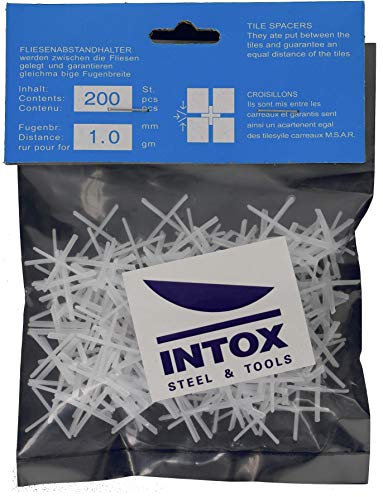 Intox, croci per piastrelle, 1,0 mm, 200 pezzi, bianco, larghezza 1 mm, per la posa di piastrelle