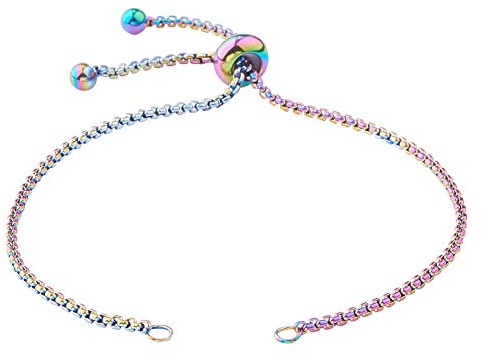 LiQunSweet 2 Pcs Stainless Steel Slider Bolo Extender Charm Link Bracelet Chain with Cable Chains for Jewelry Making DIY Craftings Design - 9(23cm)