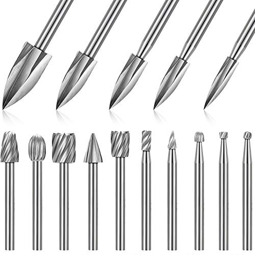 Honoson 15 Stück Holzschnitz- und Gravurbohrer-Set, einschließlich Gravurbohrer-Zubehör Bit und HSS-Hartmetall-Holzfräsgrate für Heimwerkerbedarf