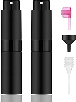 IRON BILL 2 PCS/8ml Portable Mini Perfume Atomizer bottles, Empty Refillable Spray Bottle with 3 Types of Refill Tools, Pocket Travel Perfume Sample Bottles(Matte Black)