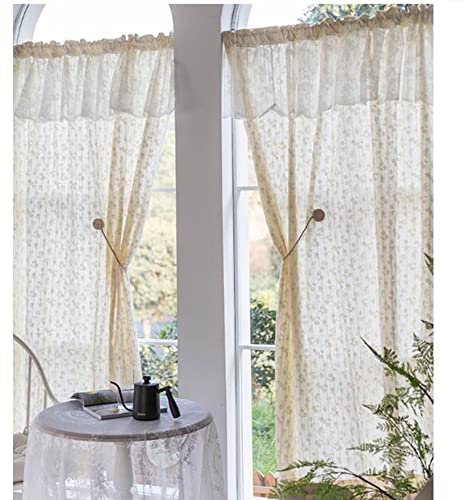 SMYORR Kleinfenster Gardine Pastoral frischer Stil Scheibengardinen für Schlafzimmer Wohnzimmer Romantisch Weihnachten Fensterdekoration / 2 PCS / W140xH220cm