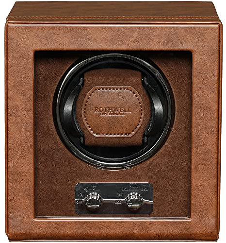 ROTHWELL Einzel-Uhrenbeweger für Automatikuhren mit leisem Motor mit Mehreren Geschwindigkeiten und Rotationseinstellungen (Hellbraun/Braun)