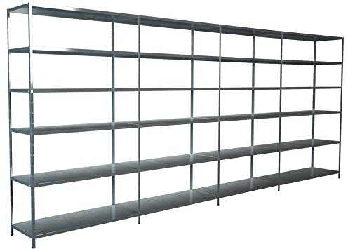 Schulte Regalwelt Steckregal mit 4 x 6 PowerMAX Fachböden, 85 kg Tragkraft, 230x400x50 cm (HxBxT), verzinkt (Lagerregal, Werkstattregal, Kellerregal, Garagenregal, Metallregal
