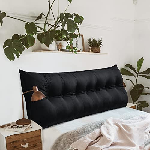 Johnear Rückenkissen für Sofa Rückenlehne Bett Lesekissen, Samt Bücherkissen Großes Lendenkissen Kopfteil Bett Kopfkissen Wandkissen Beinkissen (Schwarz，200x8x50cm)