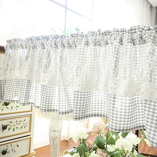 V3VOGUE Scheibengardinen Landhausstil Bistrogardine Klassisch Plaid Küchenvorhänge, Baumwolle Leinen, 1 Stück, 150x40cm 200x50cm 250x40cm, Kurze Vorhänge Für Kleine Fenstergardine