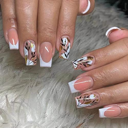Handcess 24 Stück künstliche Nägel Rosa Französisch Press on Nails Ballerina aufkleben Mittel Falsche Nägel für Frauen