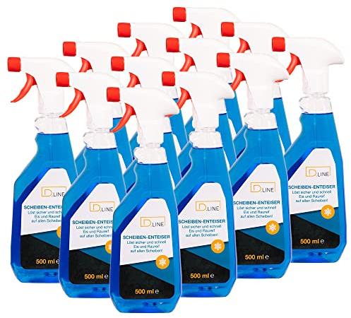 D.LINE Scheibenenteiser, 12x 0,5 Liter Flasche | Sekundenschnelles Enteisen, Ohne Kratzen, Klare Sicht