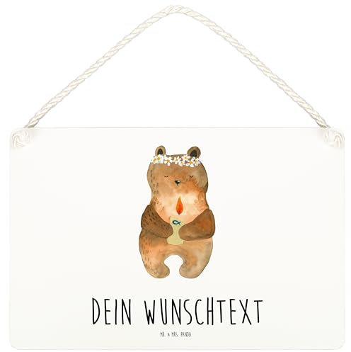 Mr. & Mrs. Panda Personalisiertes Schild Bär Kommunion DIN A4 - Personalisierte Geschenke, Türschilder personalisiert, Teddy, Namensschilder, Gottes Segen, Holzschild, Katholisch, mit Namen, Taufkerze