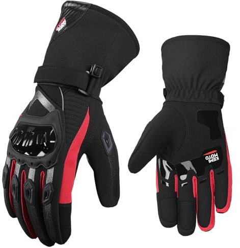 KEMIMOTO Gants Moto Hiver, Gants Imperméable Homologués Hommes Protection Multicouche, Chaude, à Trois Doigts Écran Tactile pour Activités de Plein Air Hivernales,Ski,Randonnée,Vélo