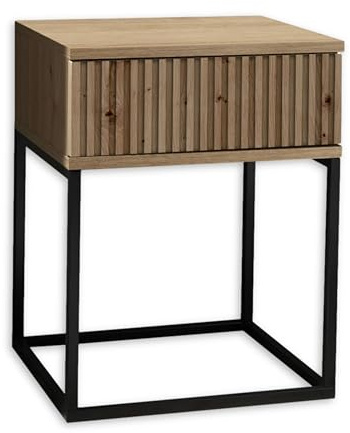 MARLE Nachttisch Artisan Eiche Optik Nachtschrank mit Schublade | 40 x 52 x 38,5 cm (B/H/T), schwarzes Metallgestell, Stauraum für das Schlafzimmer, minimalistisches Design