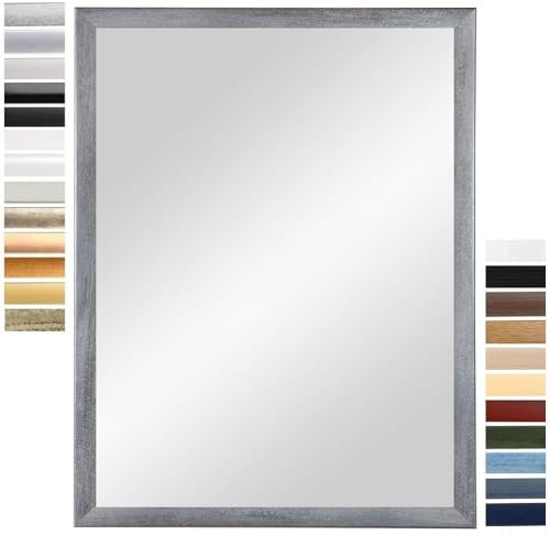 PrimeLuxe Wandspiegel 70 x 85 cm (Außenmaß) in Grau-gewischt | Farbe und Größe wählbar | Ganzkörperspiegel | Bad & Flur Spiegel | mit Holz Rahmen | Made IN Germany