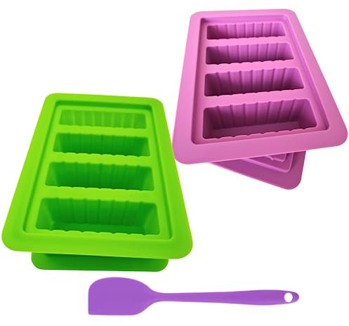Butterformen aus Silikon, 2 Stück – mit Silikonspatel, Behälter mit Deckel, 4 Stäbchenformen für die Herstellung von Kräutern, Butter, Kerzen, Backen, Keksen, rund