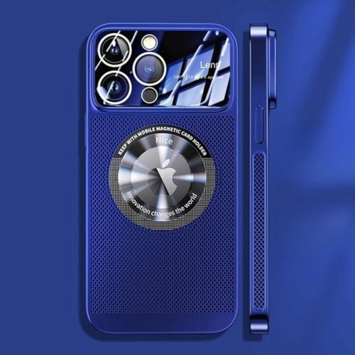 ZSUFCBF Custodia magnetica per telefono con dissipazione del calore per iPhone 15 11 13 12 14 Pro Max Copriobiettivo in vetro elettrolitico a rete, D blu, per iPhone 13 Pro