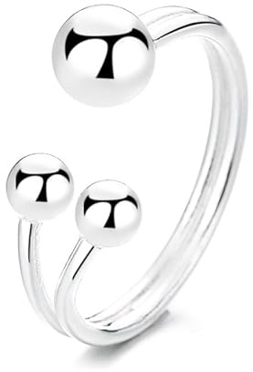 WLLDDDIU Silberringe Damen 925,Sterling-Silberring für Frauen und Mädchen, Unregelmäßige Linie, Offener, Größenveränderbarer Ring mit Runden Perlen, Persönlichkeit, Silberne Daumenringe, Dü