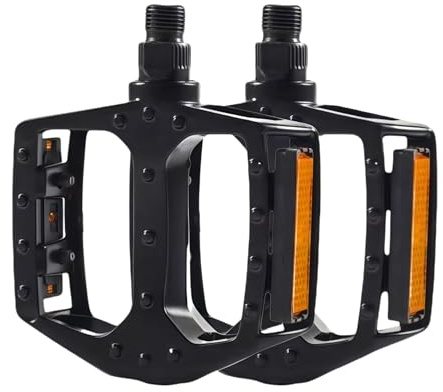 Schwarze Aluminium-Fahrradpedale für Erwachsene, Flache Pedale, breite Plattform, Rennradpedale, 9/16 Zoll, mit Reflektoren, leicht, für Mountainbike, BMX, geeignet für Rennräder