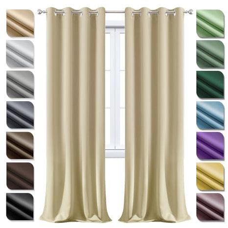 Verdunklungs Vorhänge mit ösen 1er Set240×180cm(HXB) , Thermo Vorhänge Gegen Hitze, LäRmschutzvorhang, Blickdicht Vorhänge, Vorhänge Kinderzimmer, für Wohnzimmer Schlafzimmer Kinderzimmer Beige