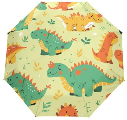 Lustige Grüne Dinos Dinosaurier Regenschirm Taschenschirm Kinder Jungen Mädchen UV-Schutz Auf-Zu Automatik Umbrella Verstärkt Winddichte Zusammenklappbar