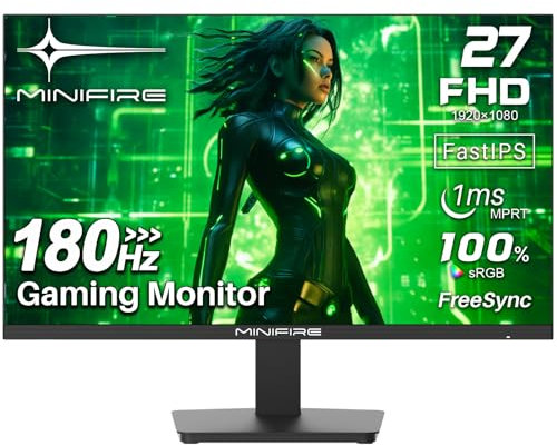 Minifire 27 Inch Gaming Monitor 180Hz, FHD 1920x1080, PC Screen with Fast IPS Panel, 1ms GtG, 120% sRGB, FreeSync, HDMI＆DP, Blacklevel Adjust, VESA 100x100mm Compatible - MFG27F4