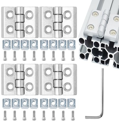 Pilikoll 4 Pièces Argent Trous de Charnière Plats Pliants Profilés en Aluminium 2020 6 mm Paumelles de Porte Charnière Pliante en Alliage de Zinc pour Tables Pliantes, Armoires, Meubles