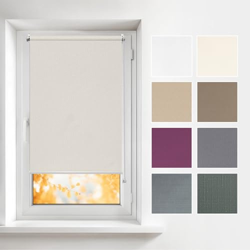 Estika Tenda a rullo senza forare - 60 x 220 cm - Perla - per interni, per finestre, tessuto semi-trasparente, protezione solare