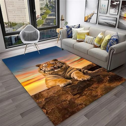 Bettvorleger 3D-Illusionsteppich Kleiner Teppich Wildtier-Tiger Teppich,Schlafzimmerteppich,Jungenteppiche Für Schlafzimmer,Wohnzimmerteppich 100 X 200 cm - Leicht Zu Reinigen-8434748125