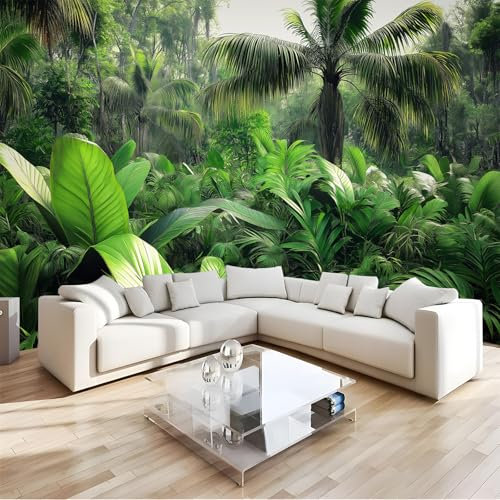 Papier peint forêt tropicale plantes de la jungle grande fresque murale pour salon chambre à coucher, papier peint à décoller et à coller, papier peint autocollant pour salle de bureau, 250x180cm