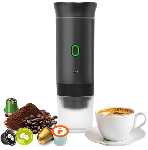 Bostar Máquina de Café Portátil, 3 en 1 Cafetera Espresso Eléctrica Portátil Calentamiento Rápido Cafetera para Camping Viaje Compatible con Cápsulas Pequeñas Grandes Café Molido (Negro)