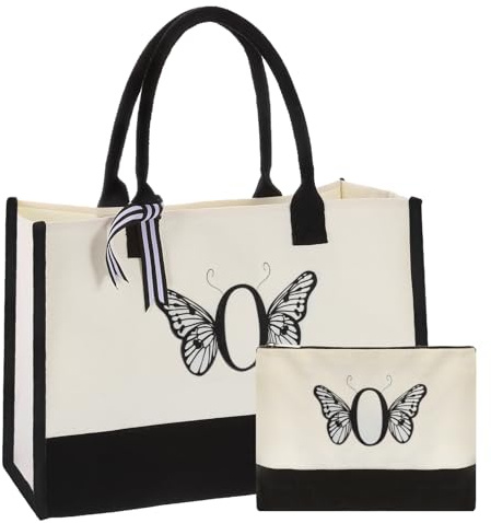 sourcing map Leinen-Einkaufstasche mit Make-up-Tasche, wiederverwendbare Strandtasche, personalisiertes Geschenk für Frauen, Einkaufen, Lebensmittel, Mutter, Lehrer, Schwester, Brautjungfer, Hochzeit,