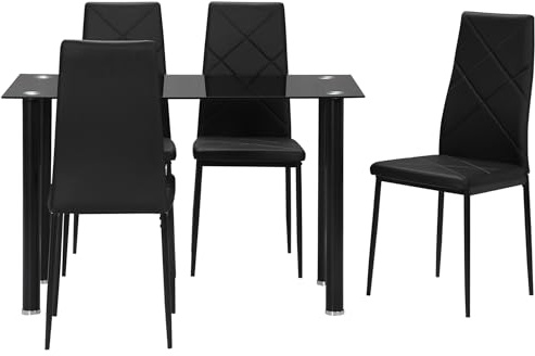 HOMCOM Dining Table and Chairs Set 4 Space-Saving Kitchen Table Black