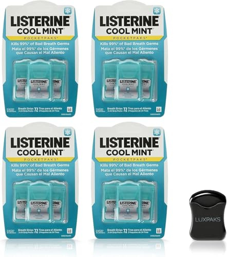 LUXPAKS Floss Bundled mit Lsterine Cool Mint Breath Strips (12-24 Strip Pack) – Fresh Breath Essentials, tragbare Fresheners für Menschen, Bulk Pack