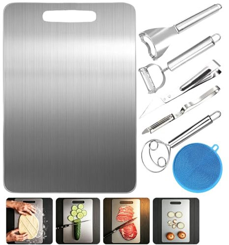 Xzyden 7PCS Titanium Chopping Board Set-Cutting Board 34x23cm Stainless Steel Chopping Board,Kitchen Chopping Boards for Meat,Dishwasher Safe, Food Grade,Metal Cutting Boards